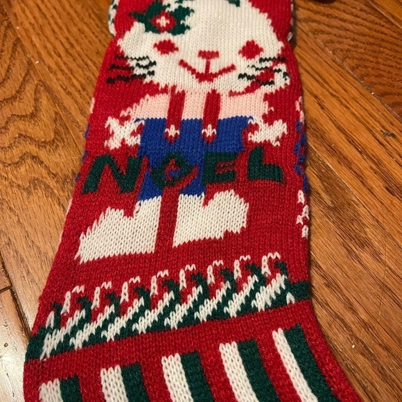 20" Long Knit Christmas Stocking with Cat - Picture 5 of 7